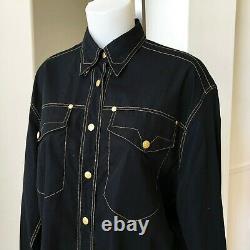 VERSACE JEANS SIGNATURE black cotton western women's shirt with gold stitch size L