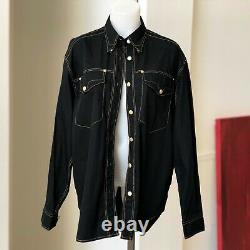 VERSACE JEANS SIGNATURE black cotton western women's shirt with gold stitch size L