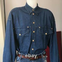 VERSACE JEANS SIGNATURE men's shirt blue cotton western size Large