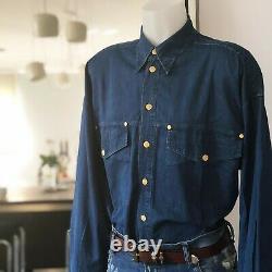 VERSACE JEANS SIGNATURE men's shirt blue cotton western size Large