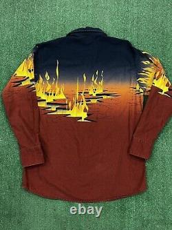 VERY RARE Vintage 90s Brooks Dunn Panhandle Slim Pearl Snap Western Shirt Flames