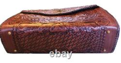 VINTAGE 1960's JOO-KAY HANDTOOLED LEATHER EMBOSSED PURSE Western Boho Size Lrg