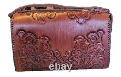 VINTAGE 1960's JOO-KAY HANDTOOLED LEATHER EMBOSSED PURSE Western Boho Size Lrg