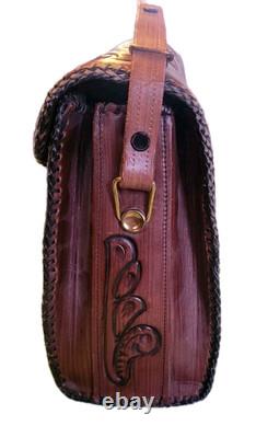 VINTAGE 1960's JOO-KAY HANDTOOLED LEATHER EMBOSSED PURSE Western Boho Size Lrg