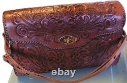 VINTAGE 1960's JOO-KAY HANDTOOLED LEATHER EMBOSSED PURSE Western Boho Size Lrg