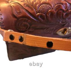 VINTAGE 1960's JOO-KAY HANDTOOLED LEATHER EMBOSSED PURSE Western Boho Size Lrg
