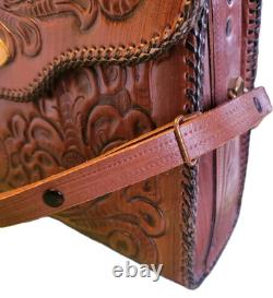 VINTAGE 1960's JOO-KAY HANDTOOLED LEATHER EMBOSSED PURSE Western Boho Size Lrg