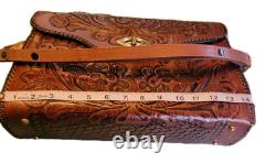 VINTAGE 1960's JOO-KAY HANDTOOLED LEATHER EMBOSSED PURSE Western Boho Size Lrg