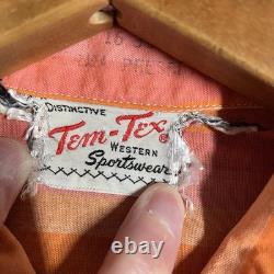 VINTAGE 60s Tem Tex Western Shirt Size Large Bullseye Stripe Pearl Snap Sawtooth