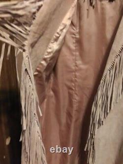 VINTAGE 70's Western Style Genuine Suede Leather Fringed 52.5L Coat by Galleryj