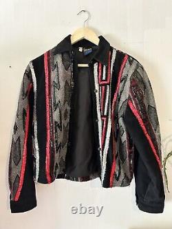 VINTAGE Black Denim Western Print SEQUIN Modi Jacket Large