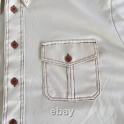 VINTAGE JcPenney Western Retro Style Men's Button Down 2-Pocket Shirt Tan LARGE
