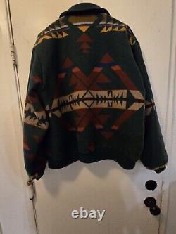 VINTAGE Pendleton Jacket Mens Large Green Western Wear Aztec Wool USA