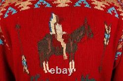 VINTAGE Polo Country Ralph Lauren Mens Hand Knit Indian Horse Aztec Sweater L