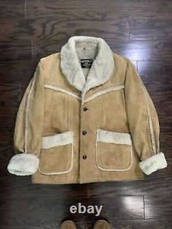 VINTAGE The Leather Shop Sears Suede Ranch Jacket Coat Mens L Sherpa Lined Vtg