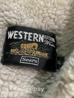 VINTAGE The Leather Shop Sears Suede Ranch Jacket Coat Mens L Sherpa Lined Vtg