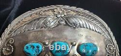 VINTAGE UNIQUE! NAVAJO STERLING TURQUOISE BELT BUCKLE! 98.2 g L O SIGN GREAT