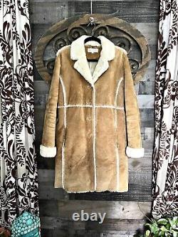 VINTAGE Winter Coat Heavy Suede Leather Faux Fur Bohemian Jones New York Hippie