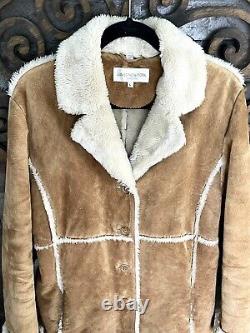 VINTAGE Winter Coat Heavy Suede Leather Faux Fur Bohemian Jones New York Hippie