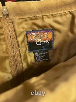 VNTG 100% Leather Beaded Fringe Jacket Skirt Set Rare, Large Native Western Brwn