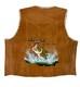 VTG 1970s Cheyenne Hand Painted Suede Western Vest Trout Back Sherpa Lined Sz L