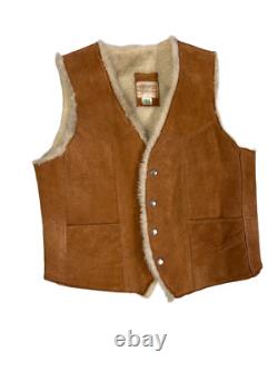 VTG 1970s Cheyenne Hand Painted Suede Western Vest Trout Back Sherpa Lined Sz L