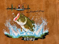 VTG 1970s Cheyenne Hand Painted Suede Western Vest Trout Back Sherpa Lined Sz L