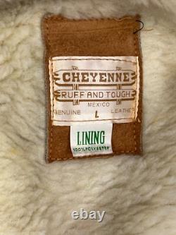 VTG 1970s Cheyenne Hand Painted Suede Western Vest Trout Back Sherpa Lined Sz L