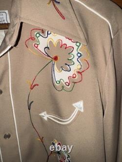 VTG 50/60's H Bar C California Ranchwear Tan Rayon Chain Stitch Western Shirt L