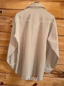 VTG 50/60's H Bar C California Ranchwear Tan Rayon Chain Stitch Western Shirt L