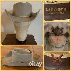 VTG 50s LITWINS 7 1/4 Silverbelly Beaver Felt Cowboy Western Hat Rockabilly LRG