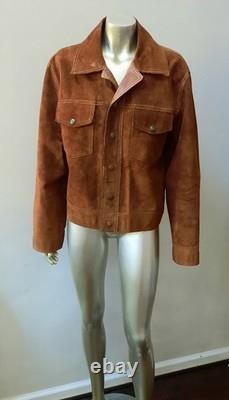 VTG 70S WESTERN TRUCKER REVERSIBLE LEATHER/SUEDE COWBOY SNAPS MEN JACKET sz L