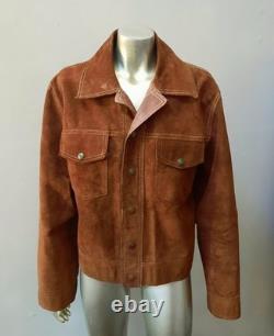 VTG 70S WESTERN TRUCKER REVERSIBLE LEATHER/SUEDE COWBOY SNAPS MEN JACKET sz L
