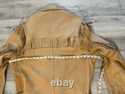 VTG 70s Deerskin Leather Fringe Jacket Western Belted Rockabilly Tan Beige M/L