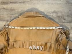 VTG 70s Deerskin Leather Fringe Jacket Western Belted Rockabilly Tan Beige M/L
