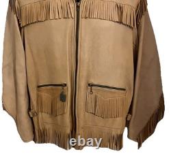 VTG 70s Deerskin Leather Fringe Jacket Western Belted Rockabilly Tan Beige M/L