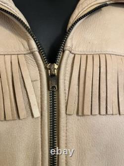 VTG 70s Deerskin Leather Fringe Jacket Western Belted Rockabilly Tan Beige M/L
