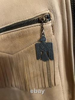 VTG 70s Deerskin Leather Fringe Jacket Western Belted Rockabilly Tan Beige M/L