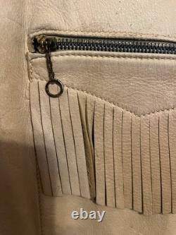 VTG 70s Deerskin Leather Fringe Jacket Western Belted Rockabilly Tan Beige M/L