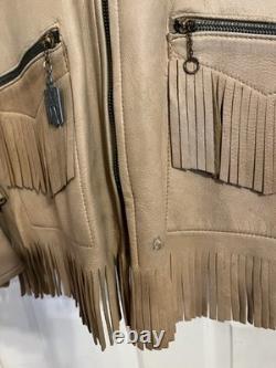 VTG 70s Deerskin Leather Fringe Jacket Western Belted Rockabilly Tan Beige M/L