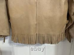 VTG 70s Deerskin Leather Fringe Jacket Western Belted Rockabilly Tan Beige M/L