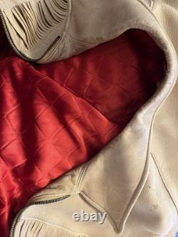 VTG 70s Deerskin Leather Fringe Jacket Western Belted Rockabilly Tan Beige M/L