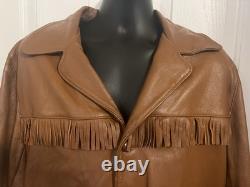 VTG 70s Deerskin Leather Jacket Fringe Western Belted Dagger Rock Brown L/XL