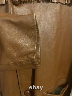 VTG 70s Deerskin Leather Jacket Fringe Western Belted Dagger Rock Brown L/XL