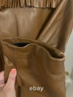 VTG 70s Deerskin Leather Jacket Fringe Western Belted Dagger Rock Brown L/XL