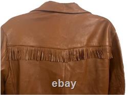 VTG 70s Deerskin Leather Jacket Fringe Western Belted Dagger Rock Brown L/XL