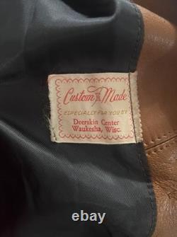 VTG 70s Deerskin Leather Jacket Fringe Western Belted Dagger Rock Brown L/XL