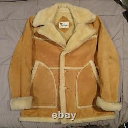 VTG 70s Lakeland Sheepskin Shearling Rancher Coat Mens 44 Large Western Marlboro