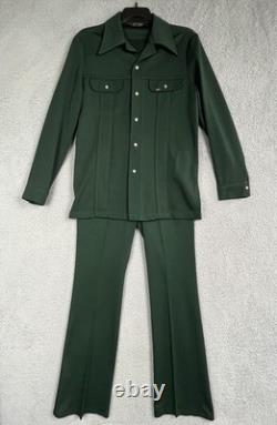 VTG 70s Lee Leisure Suit Set Mens M/L 32x35 Double Knit Pearl Snap Western Flare