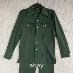 VTG 70s Lee Leisure Suit Set Mens M/L 32x35 Double Knit Pearl Snap Western Flare